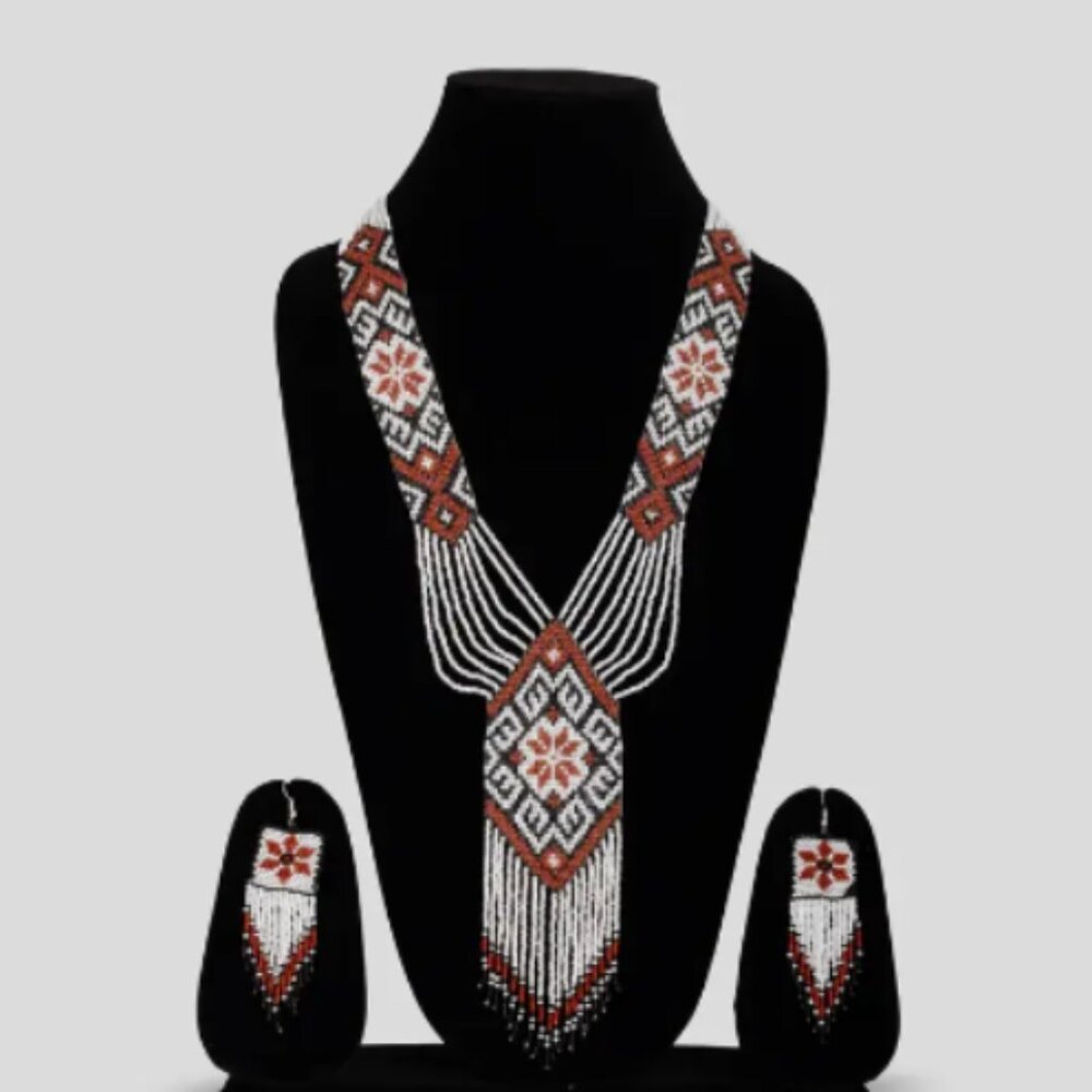 Handmade Beaded Jewelry Set – Boho Necklace & Earrings Maroon